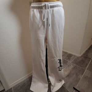 Forever 21 White Joggers with Black Script Detail